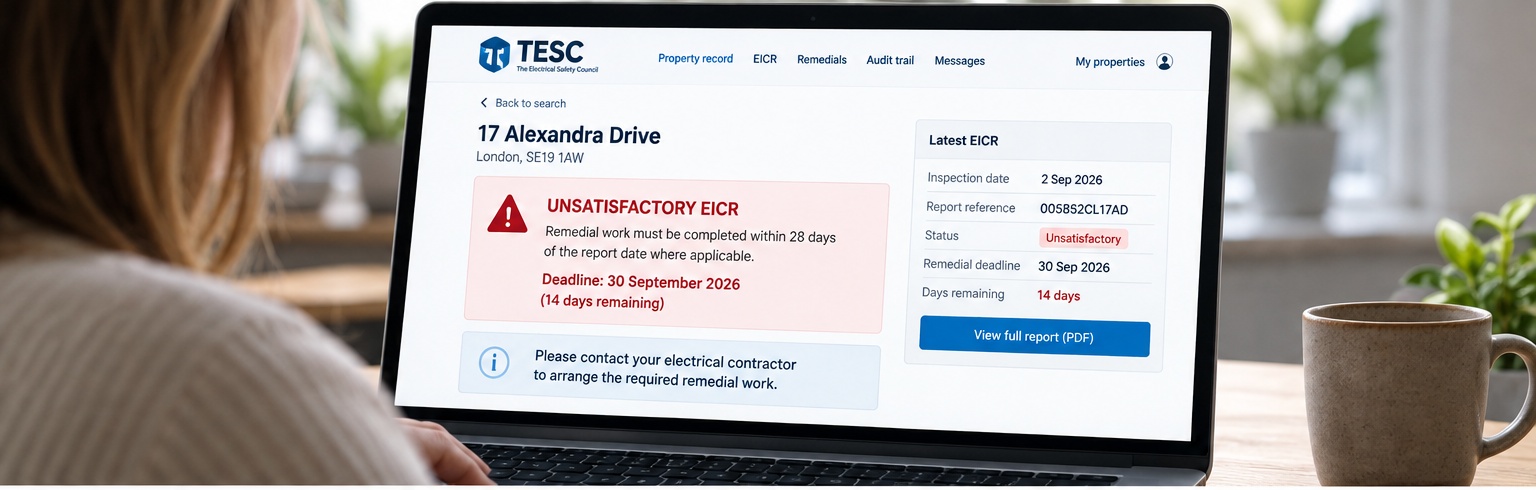 Landlord reviewing a TESC property electrical safety record
